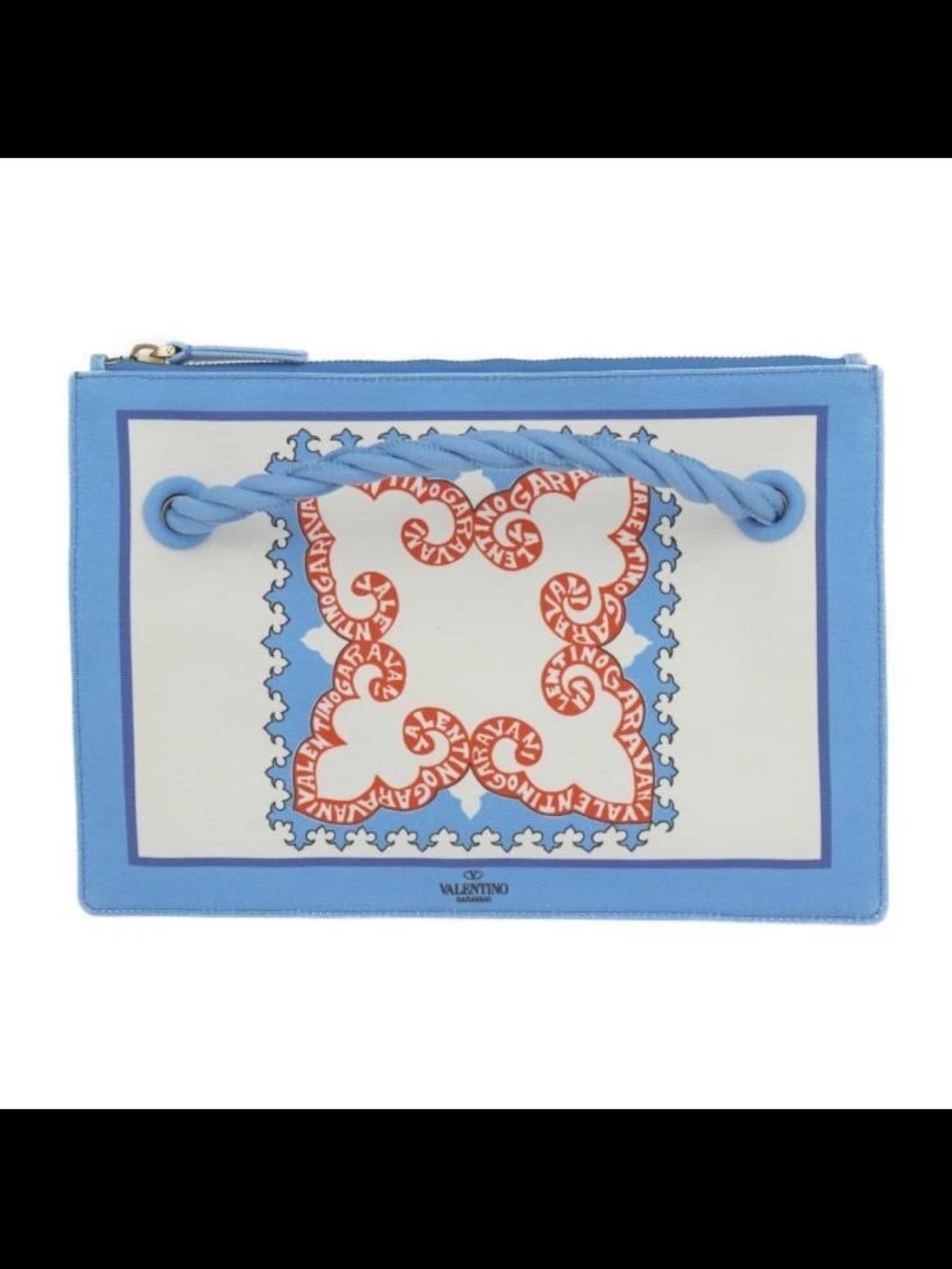 Valentino Light Blue Printed Leather Pouch